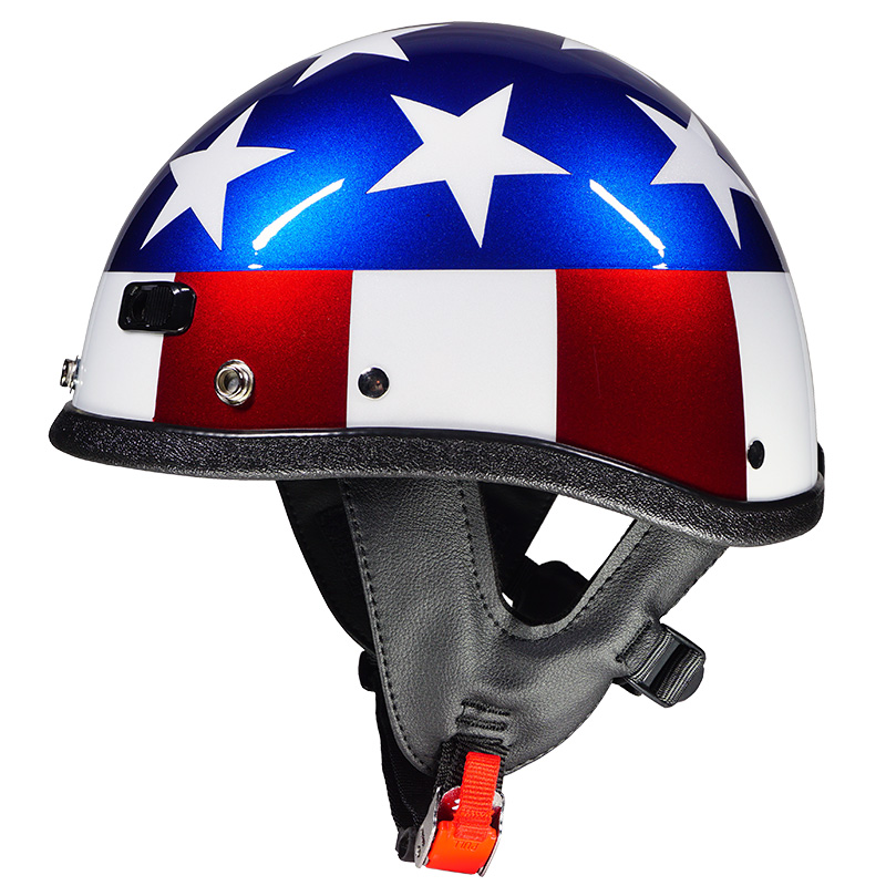 Model 1776 Stars and Stripes American flag motorcycle helmet painted to match the Harley-Davidson Super Glide