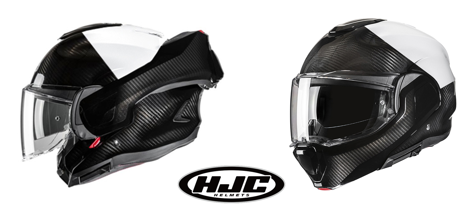HJC F100 Carbon Police Motorcycle Helmet - White and Carbon Fiber Two Tone