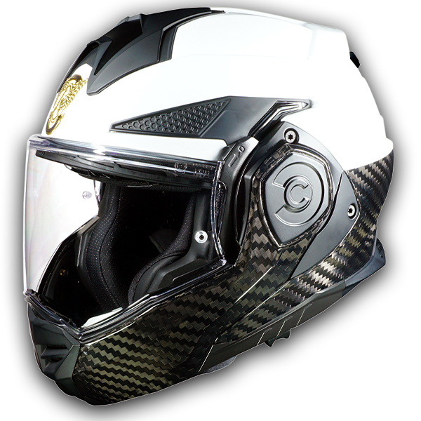 LS2 Advant X Carbon LE Police Helmet White with Carbon Fiber Low Trim Two Tone Paint