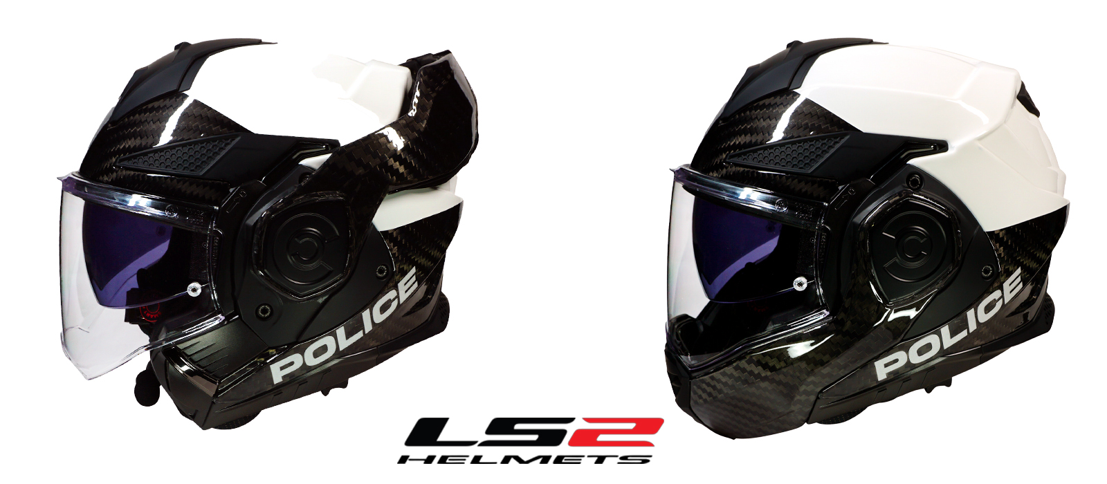 LS2 Advant X Carbon Police Helmet - White and Carbon Fiber