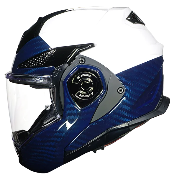 White and blue carbon LS2 Advant X Carbon police helmet in stock at Super Seer
