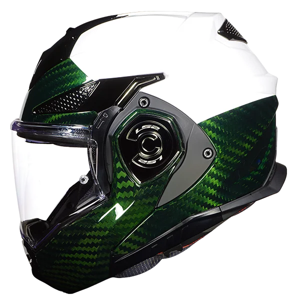 White and green carbon LS2 Advant X Carbon police helmet in stock at Super Seer