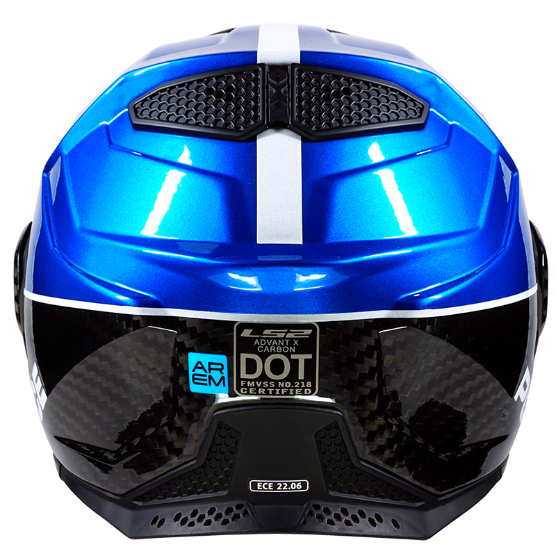 LS2 Advant X Blue Pearl and Carbon Fiber Police Motorcycle Helmet Rear View