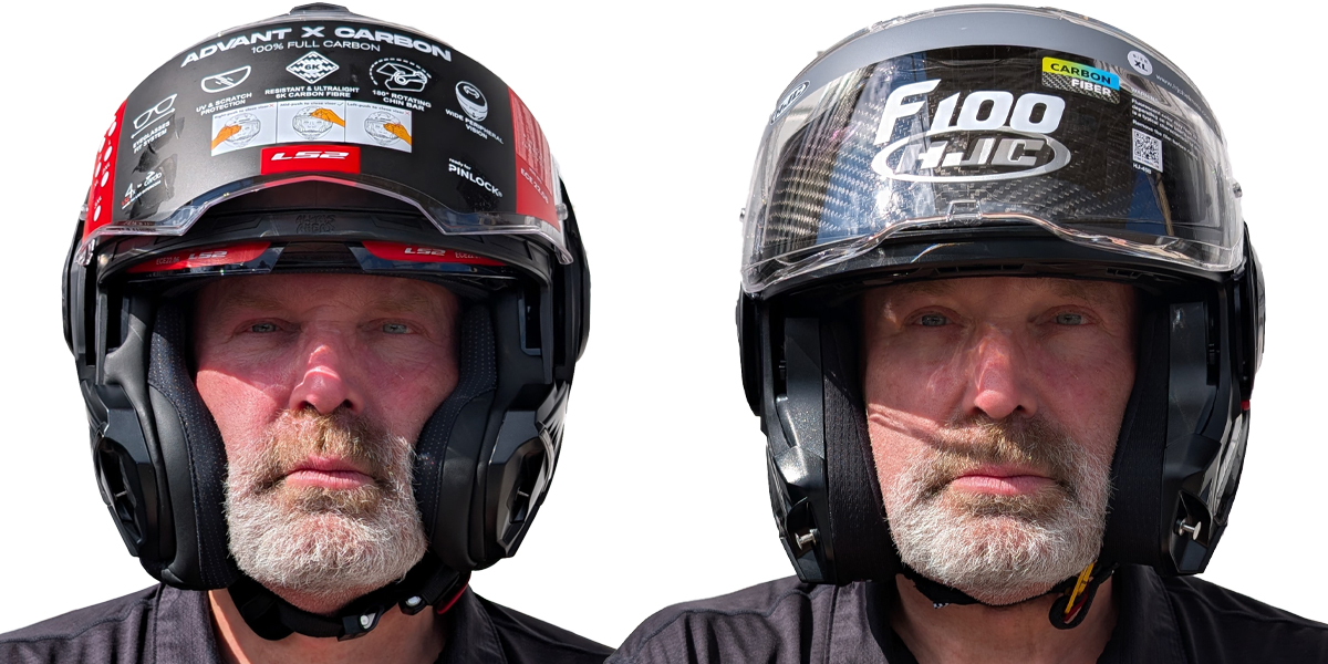 LS2 Advant X Carbon vs HJC F100 Carbon - Front Open Face Comparison