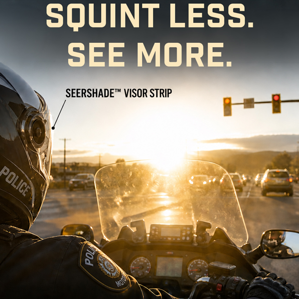 SeerSHADE visor strip installed on LS2 Advant X Carbon Police Helmet