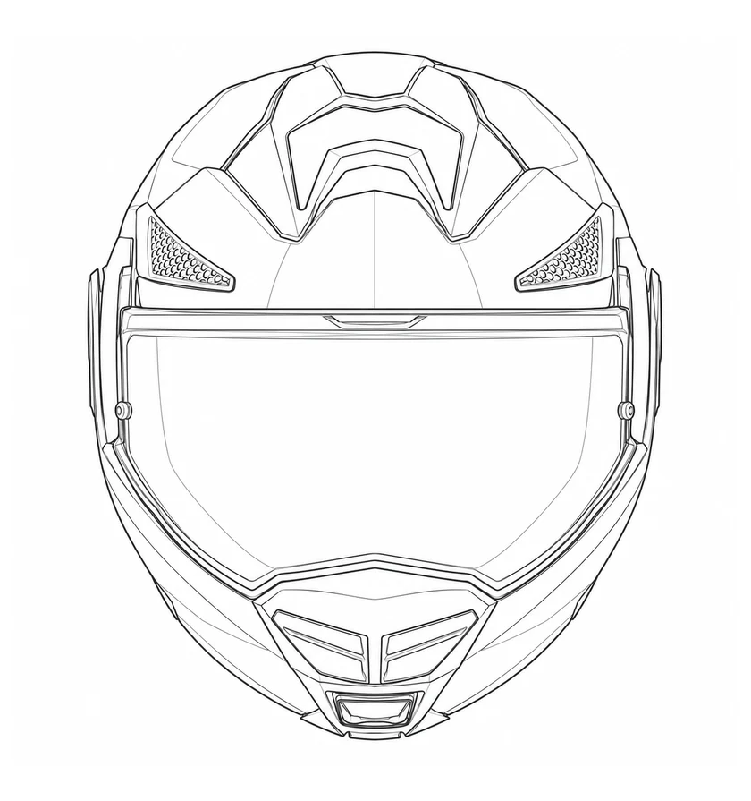 Front view outline drawing of an LS2 Advant X Carbon motorcycle helmet