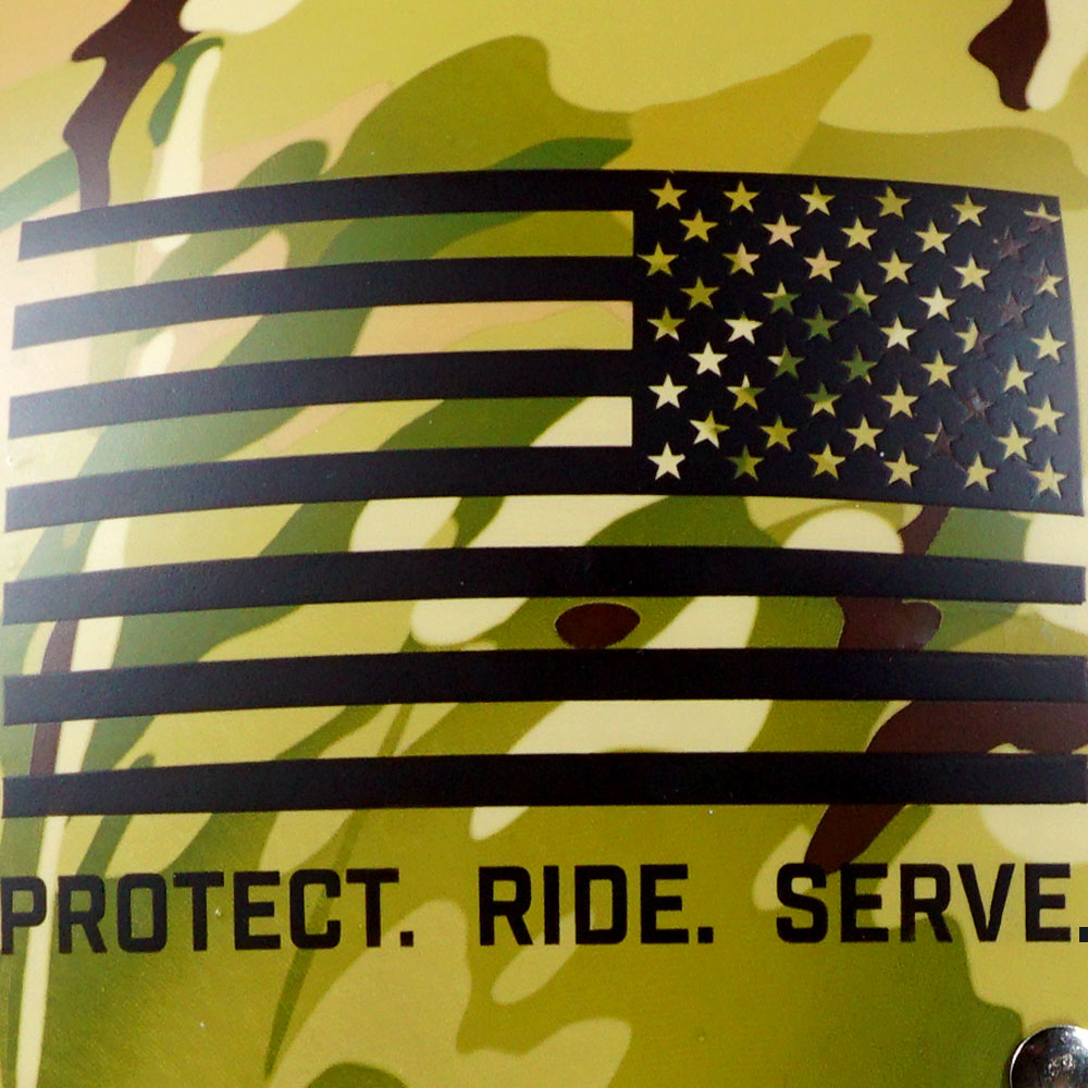 American Flag on Camouflage Motorcycle Helmet