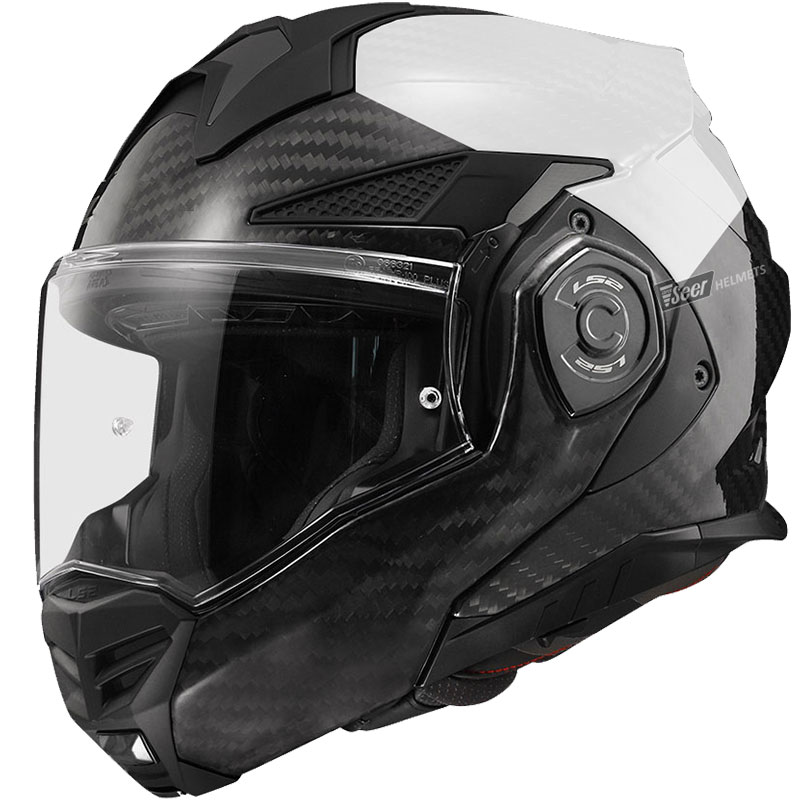 LS2 Advant X Carbon Fiber Black and White Lightweight Police Helmet