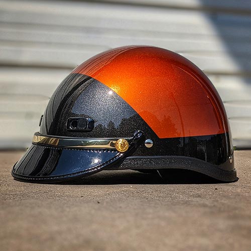 Seer S1608 Harley-Davidson Scorched Orange and Silver Flux Custom Fiberglass Motorcycle Helmet